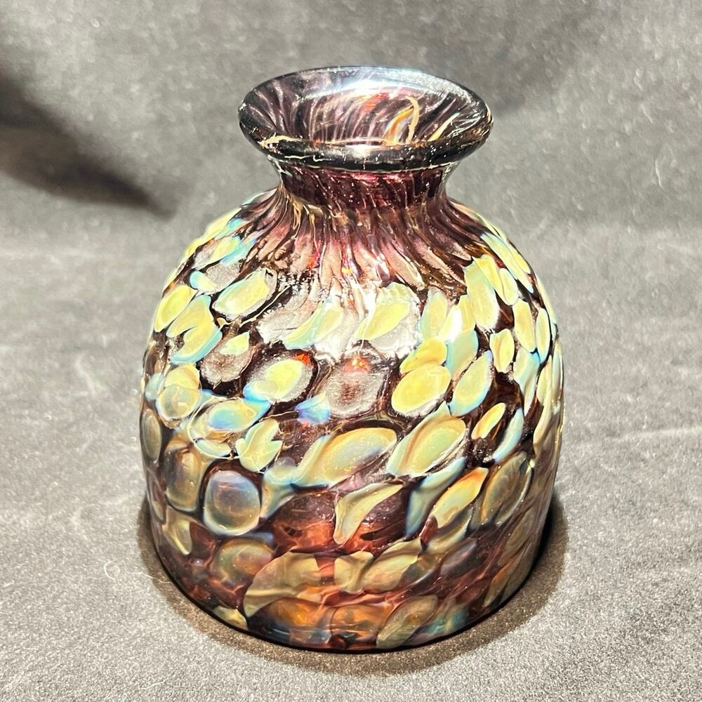 Hand Blown Cranberry and Multi-Colored Vase 4.5 in.